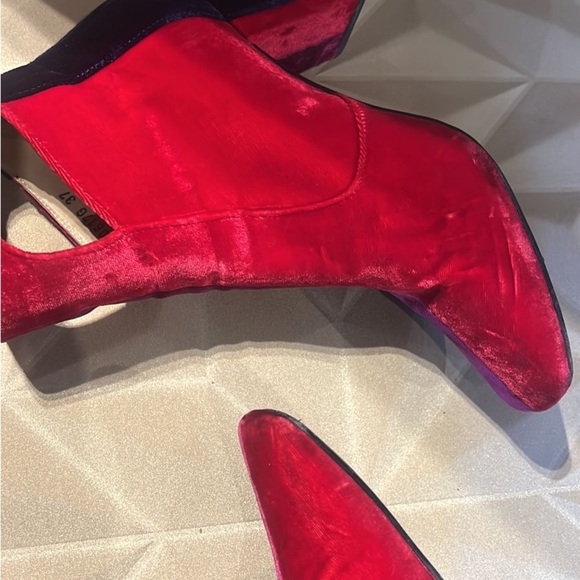 Toga Pulla velvet color block ankle boots fuschia & navy block heeel - Picture 7 of 13